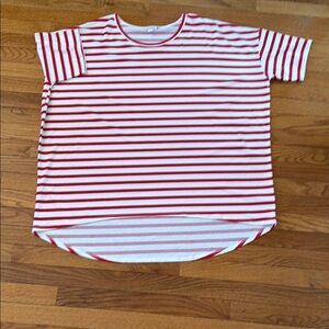Red and White Striped Lularoe t-shirt